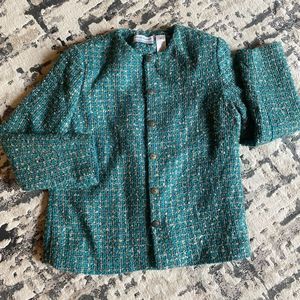 Alfred Dunner Teal Twead Blazer Womens 10P